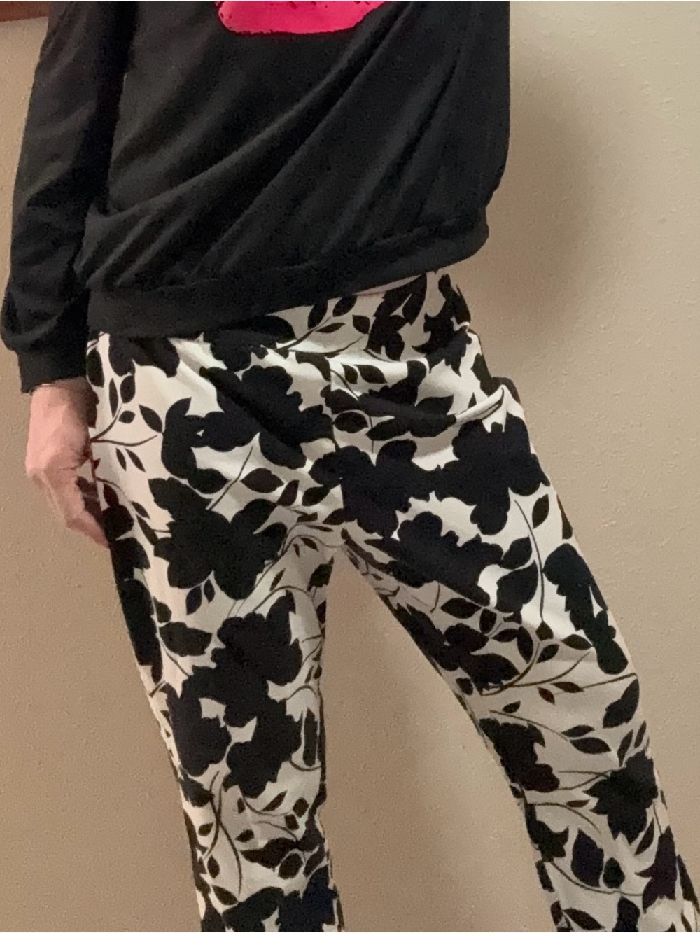 Chico's Black and White Floral Print Trousers